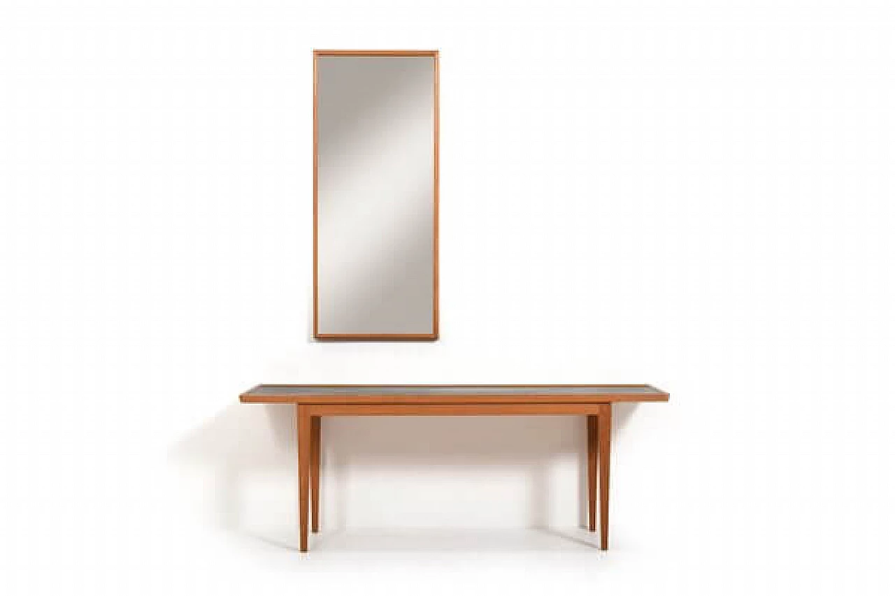 Entrance oak console table and mirror by Frits Henningsen, 1950s 1