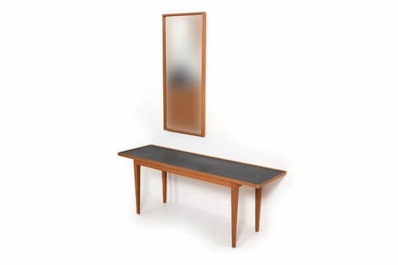 Entrance oak console table and mirror by Frits Henningsen, 1950s 2