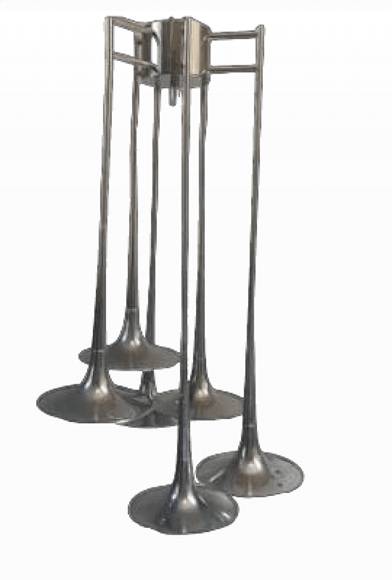 Six-light chromed steel chandelier, 1960s 13