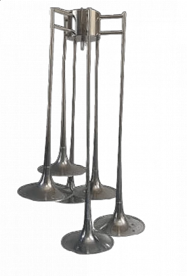Six-light chromed steel chandelier, 1960s