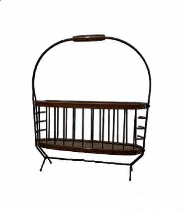 Teak, metal and brass magazine rack, 1960s