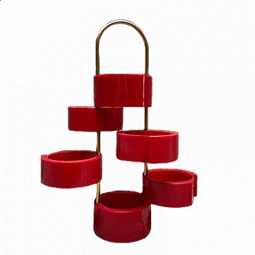 Red plastic and gilded metal étagère, 1980s