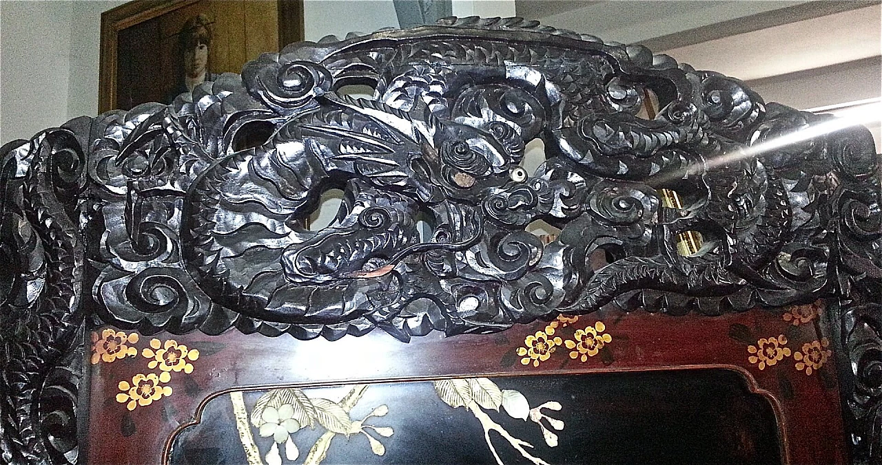 Paravento cinese in legno laccato a due ante, fine '800 4