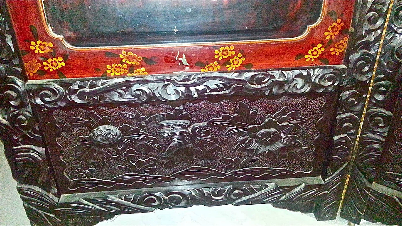 Paravento cinese in legno laccato a due ante, fine '800 7