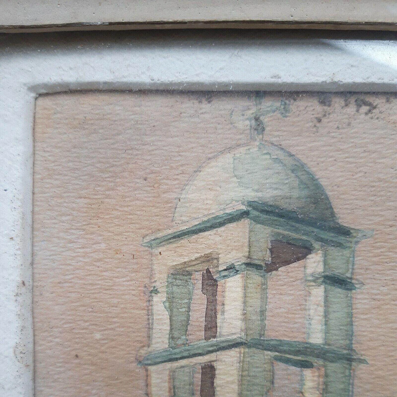Watercolour of a view of a bell tower, 19th century 5