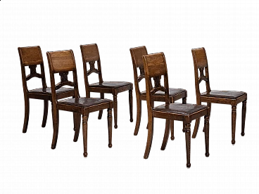 6 Scandinavian oak and leather chairs, 1930s