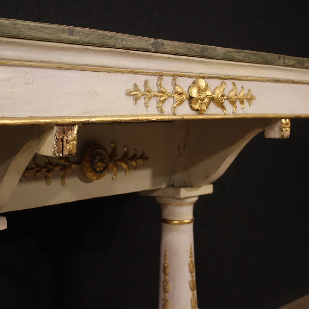 Pair of Empire-style console tables with imitation marble lacquered wooden top, late 19th century 7