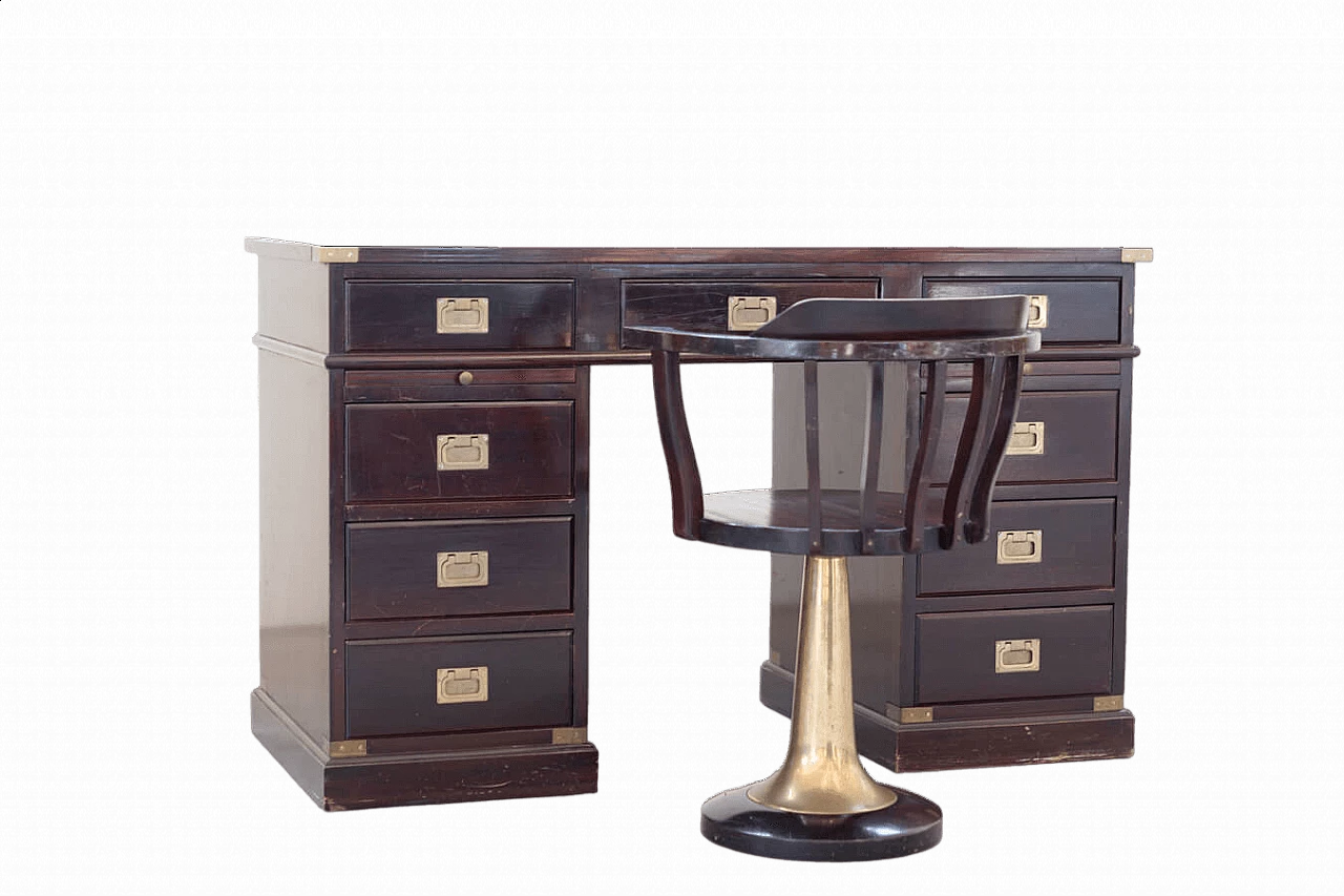 Naval-style mahogany writing desk and swivel chair, 1970s 26