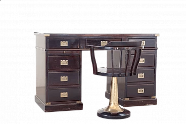 Naval-style mahogany writing desk and swivel chair, 1970s