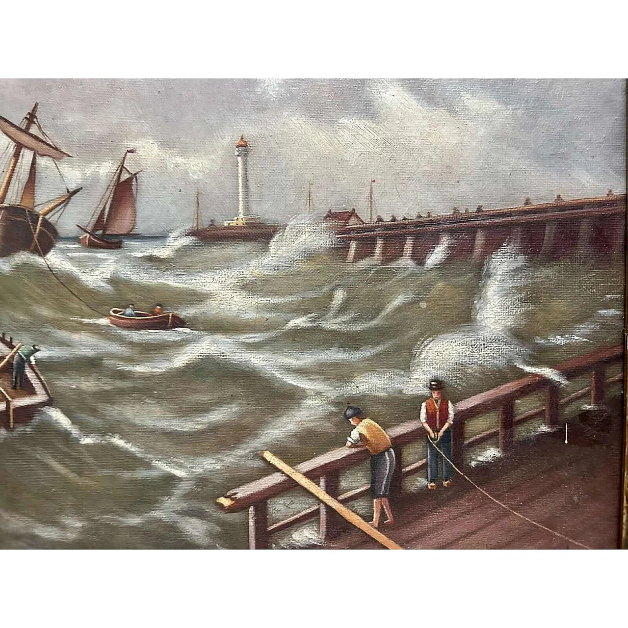 Paesaggio marino con navi, olio su tela, 1910 1