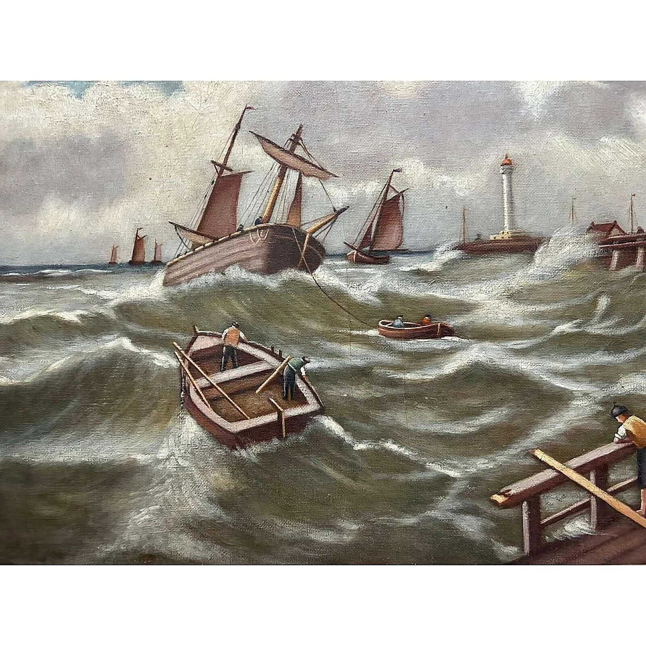 Paesaggio marino con navi, olio su tela, 1910 2