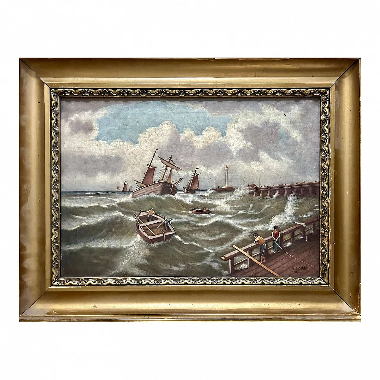 Paesaggio marino con navi, olio su tela, 1910 4