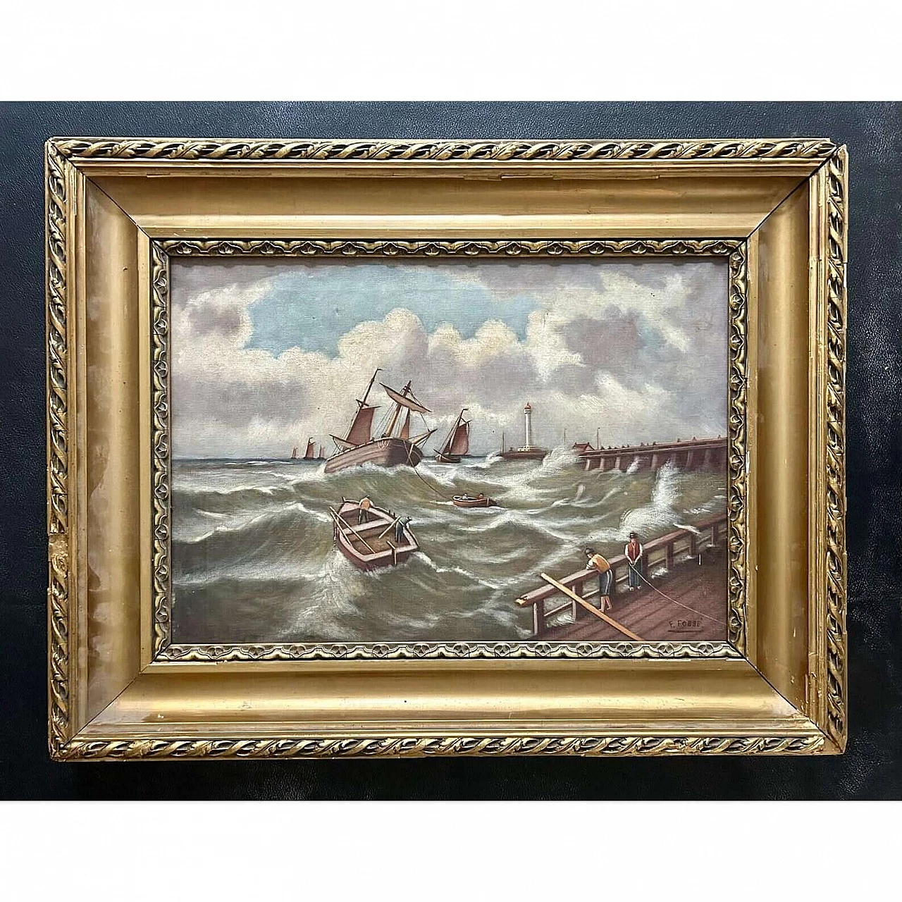 Paesaggio marino con navi, olio su tela, 1910 6