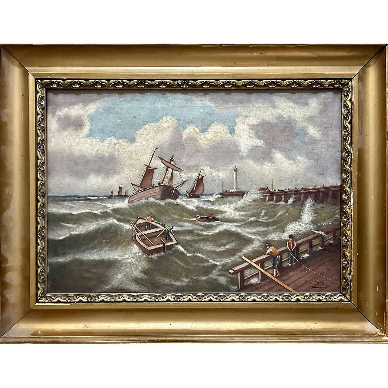 Paesaggio marino con navi, olio su tela, 1910 9