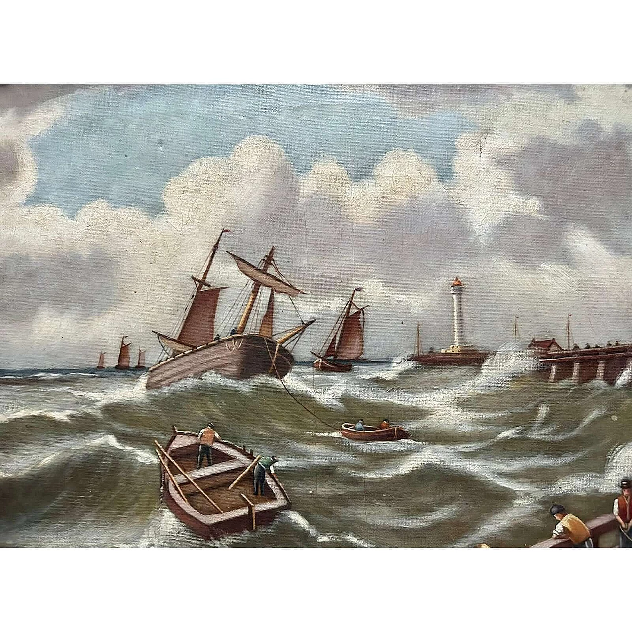 Paesaggio marino con navi, olio su tela, 1910 10