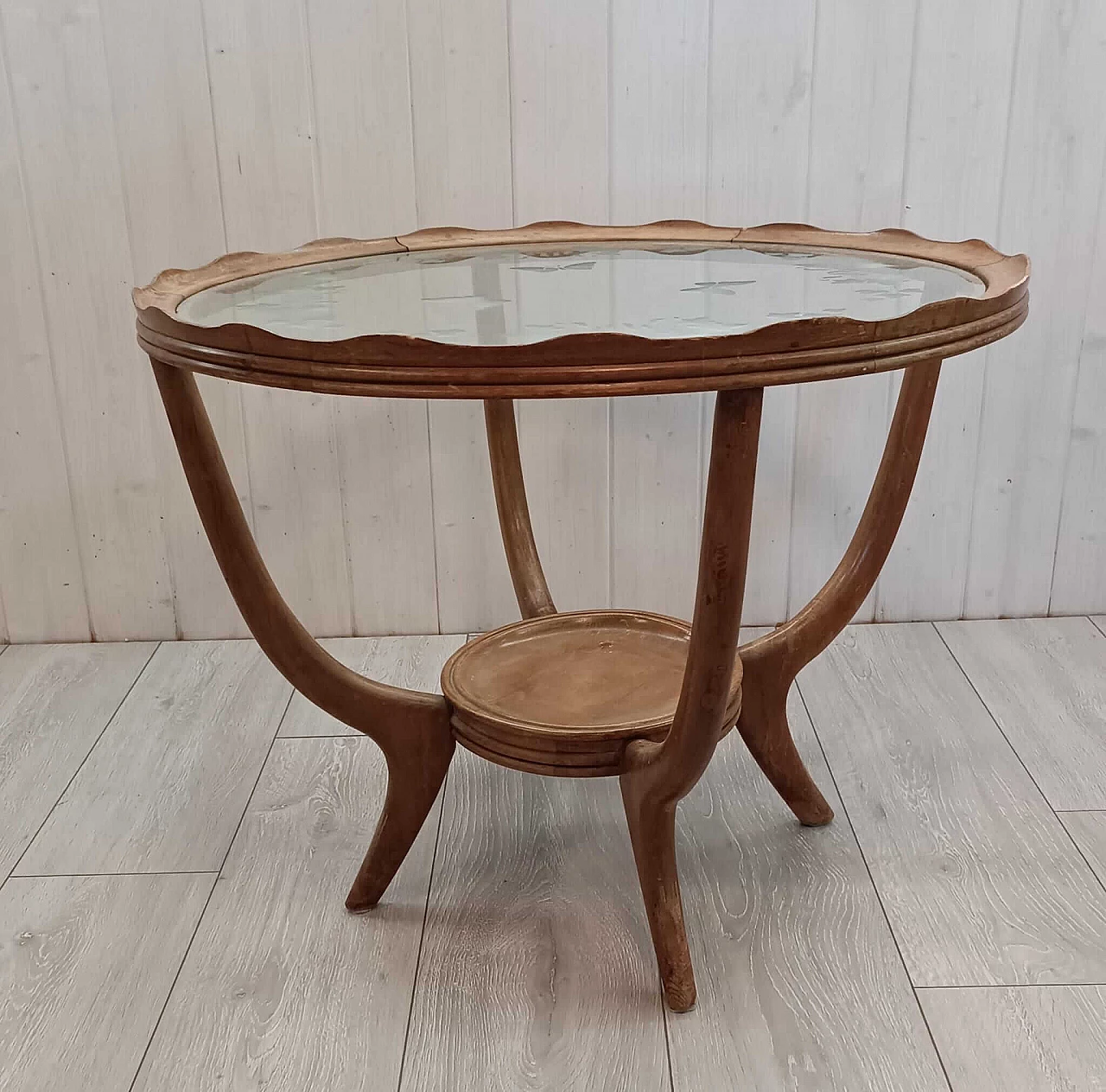 Tavolino da caffè in legno e vetro attribuibile Osvaldo Borsani, anni '40 1