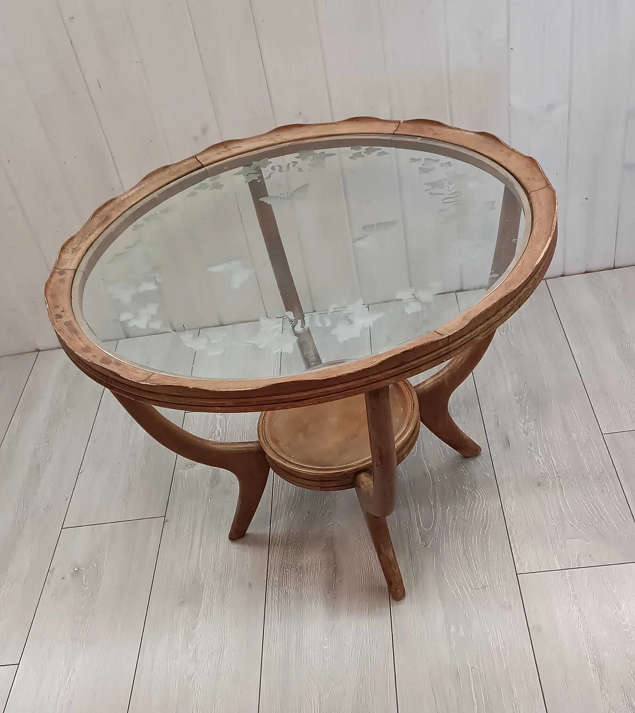 Tavolino da caffè in legno e vetro attribuibile Osvaldo Borsani, anni '40 3