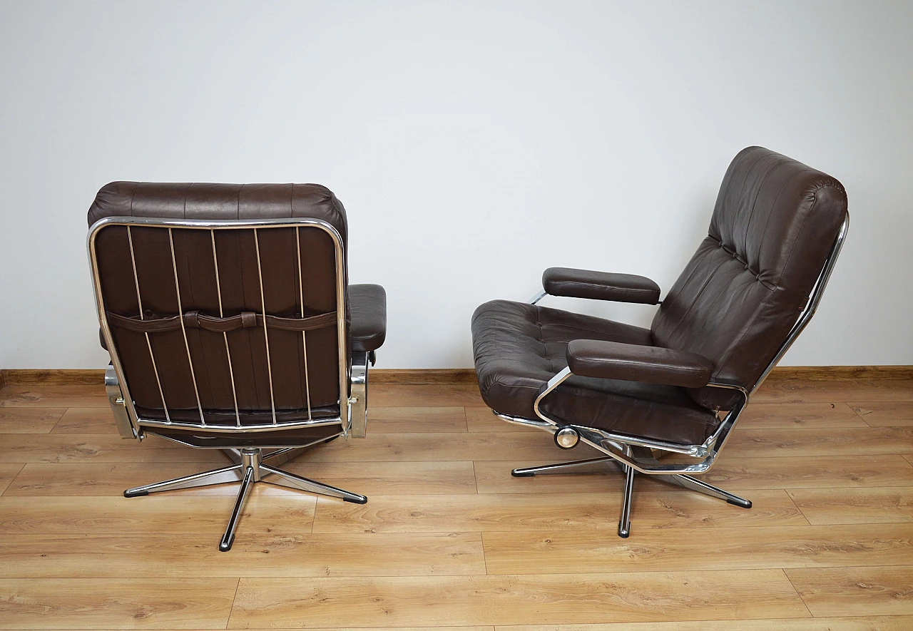 Pair of leather office swivel chairs with chrome frame, 1970s 13