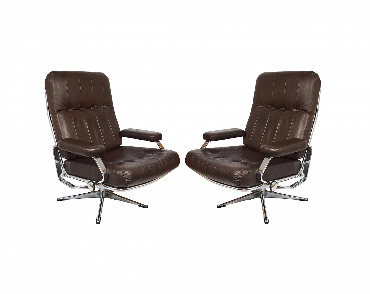 Pair of leather office swivel chairs with chrome frame, 1970s 14