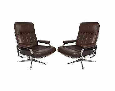 Pair of leather office swivel chairs with chrome frame, 1970s