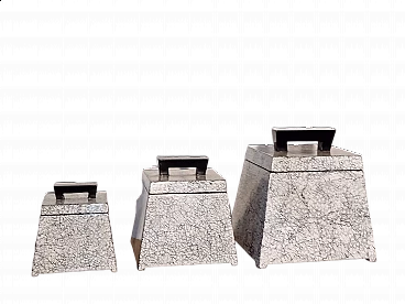 3 Trapezoidal boxes with craquele motif by Mathias Paris, 1990s