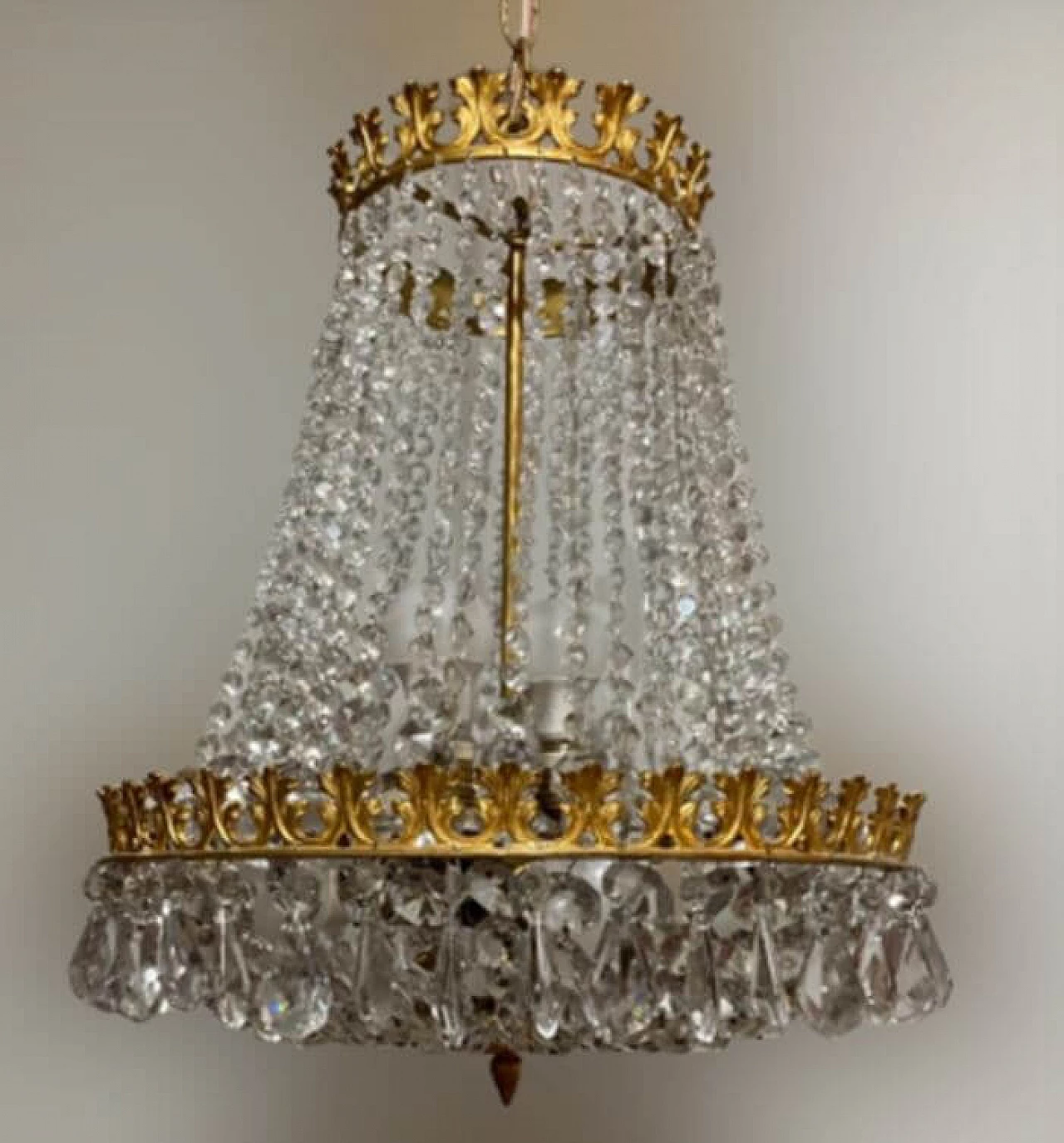 Lampadario in stile Impero in cristallo di Rocca e bronzo, anni '60 1