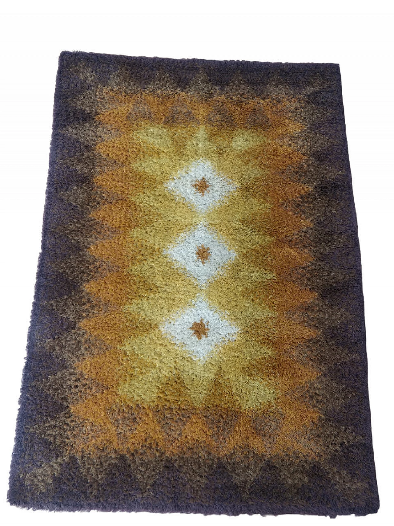 Tappeto danese geometrico in pura lana con tecnica Rya, anni '60 1