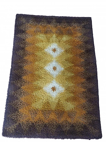 Tappeto danese geometrico in pura lana con tecnica Rya, anni '60