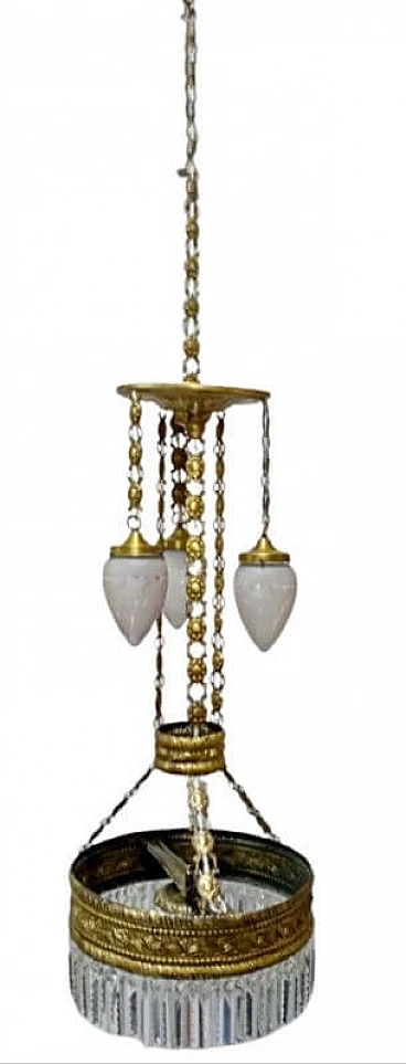 Art Nouveau chandelier in hammered brass, late 19th century
