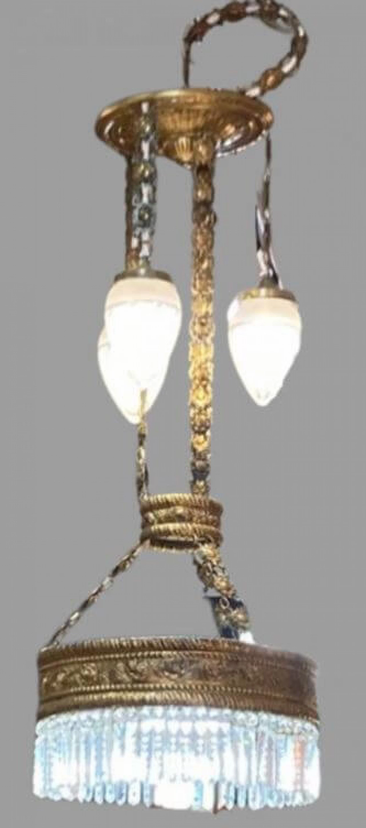 Lampadario Liberty in ottone martellato, fine '800 2