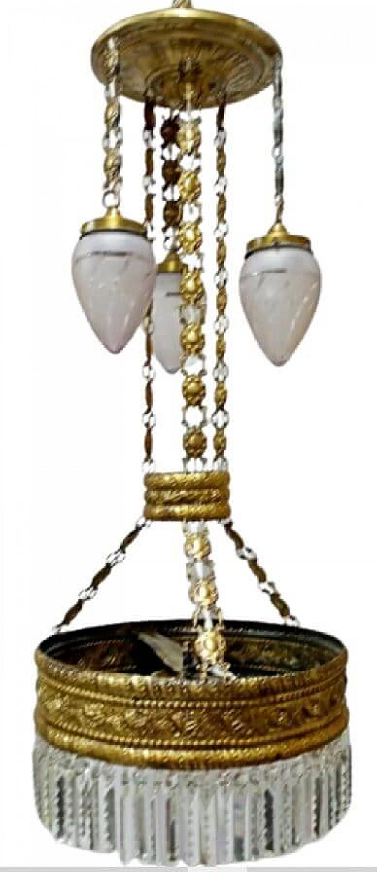 Art Nouveau chandelier in hammered brass, late 19th century 3