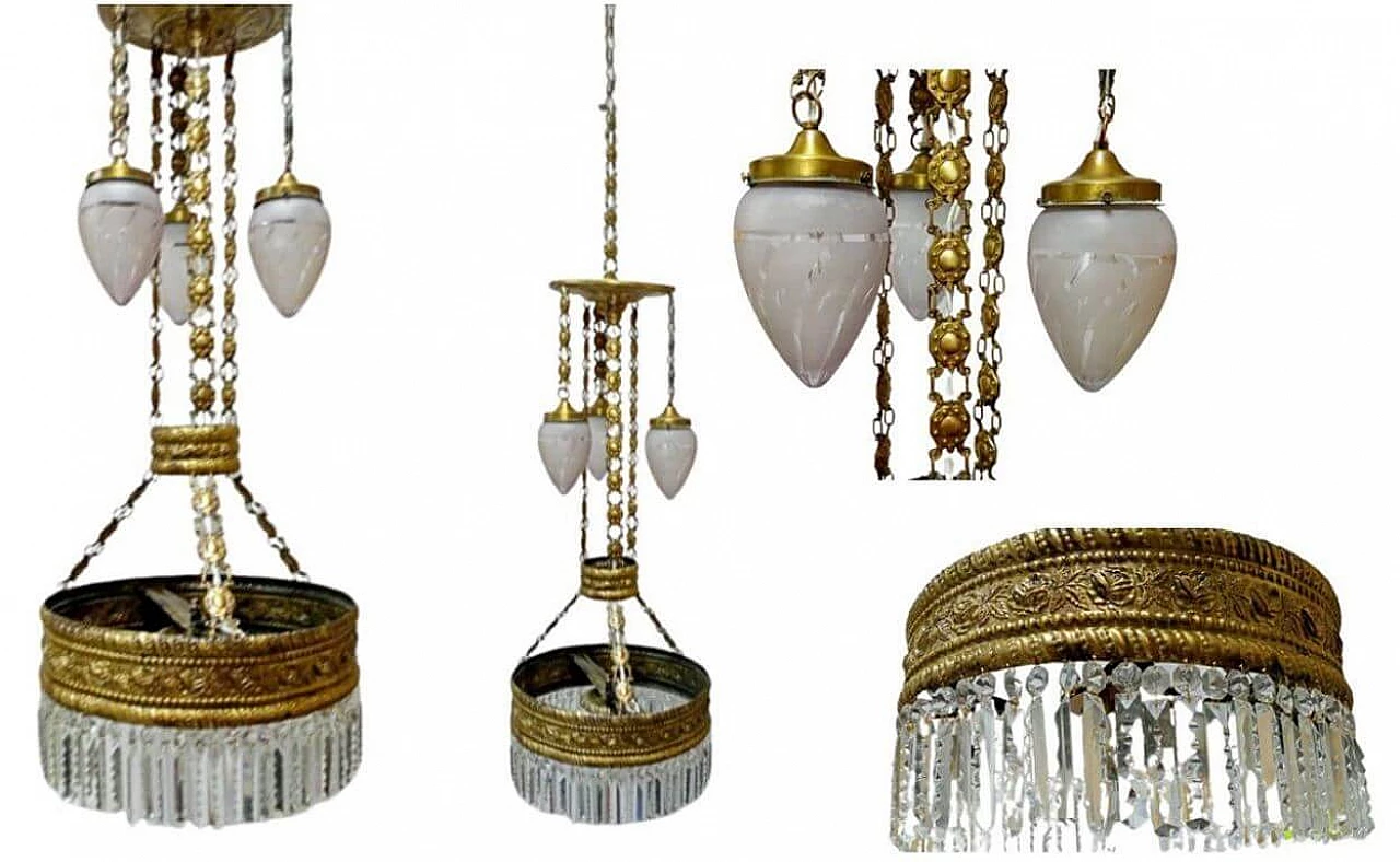 Art Nouveau chandelier in hammered brass, late 19th century 4
