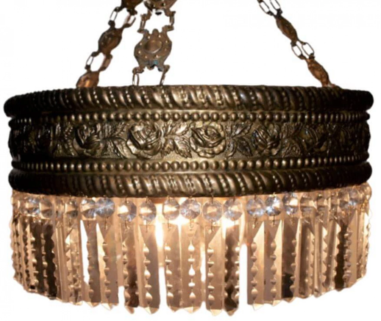 Art Nouveau chandelier in hammered brass, late 19th century 7