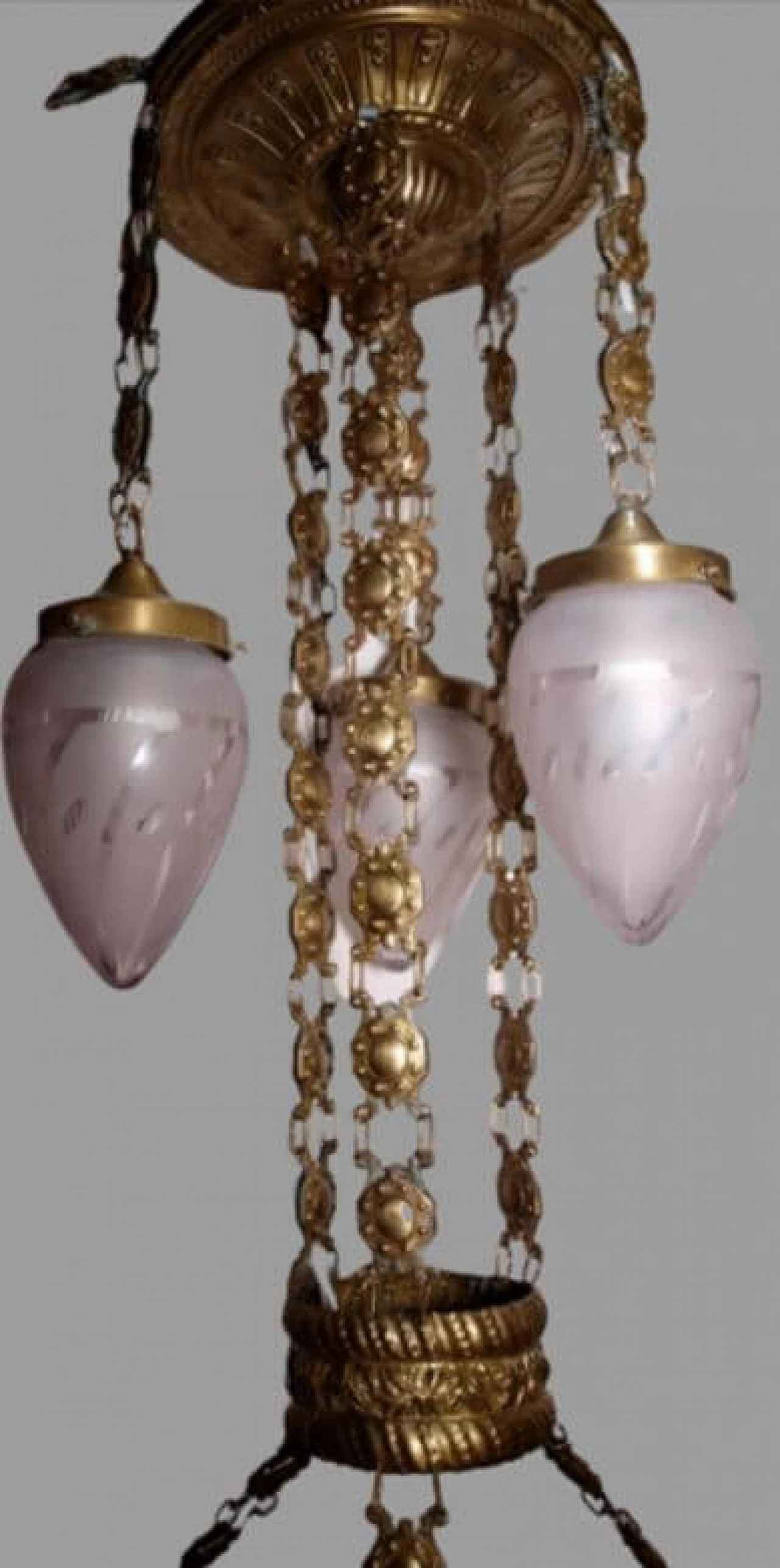 Art Nouveau chandelier in hammered brass, late 19th century 8