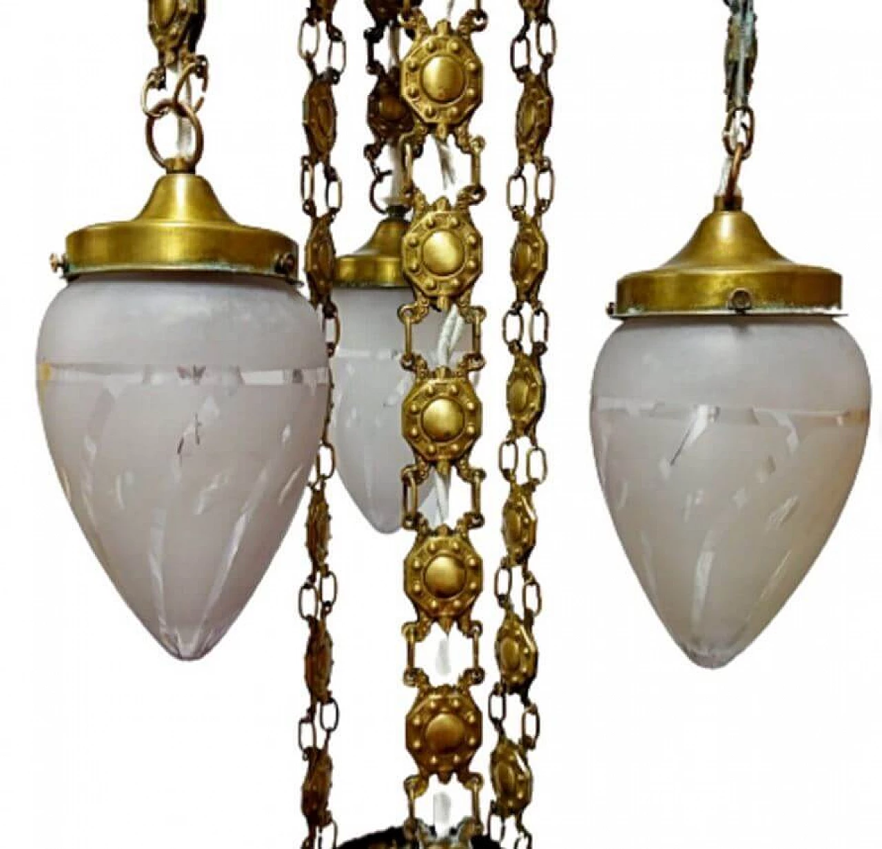 Art Nouveau chandelier in hammered brass, late 19th century 10