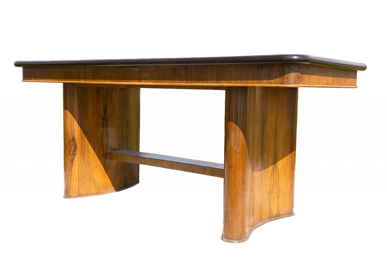 Art Deco blond walnut veneered and ebonized wood table, 1940s 13