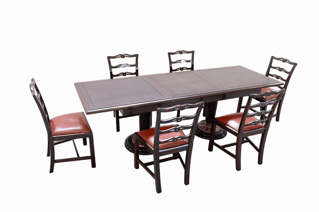 6 Sedie e tavolo in mogano in stile navale, anni '80 33