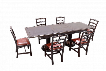 6 Sedie e tavolo in mogano in stile navale, anni '80