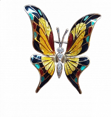 Gold, enamel and diamond butterfly brooch, 1970s