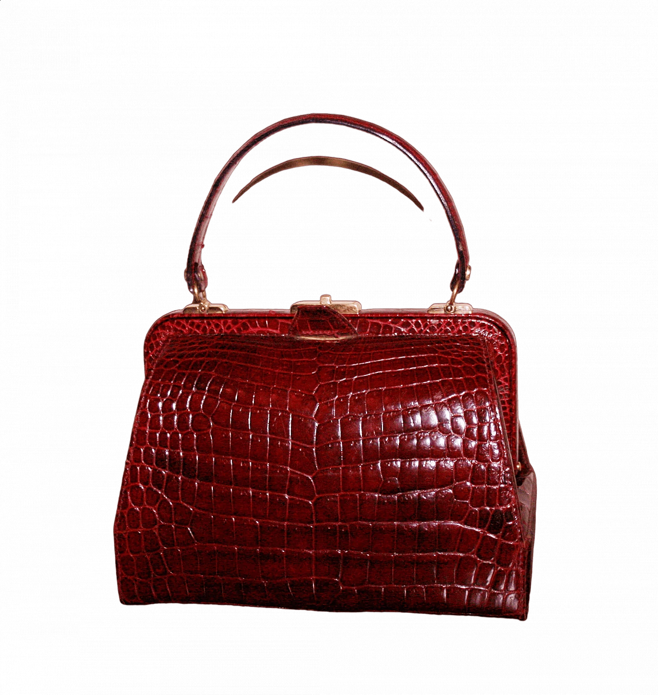 Bordeaux-coloured crocodile leather handbag, 1950s 11