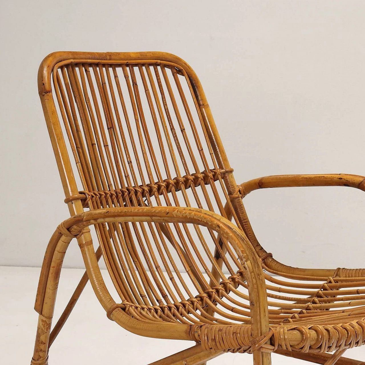Pair of armchairs and sofa in bamboo and rope, 1960s 3