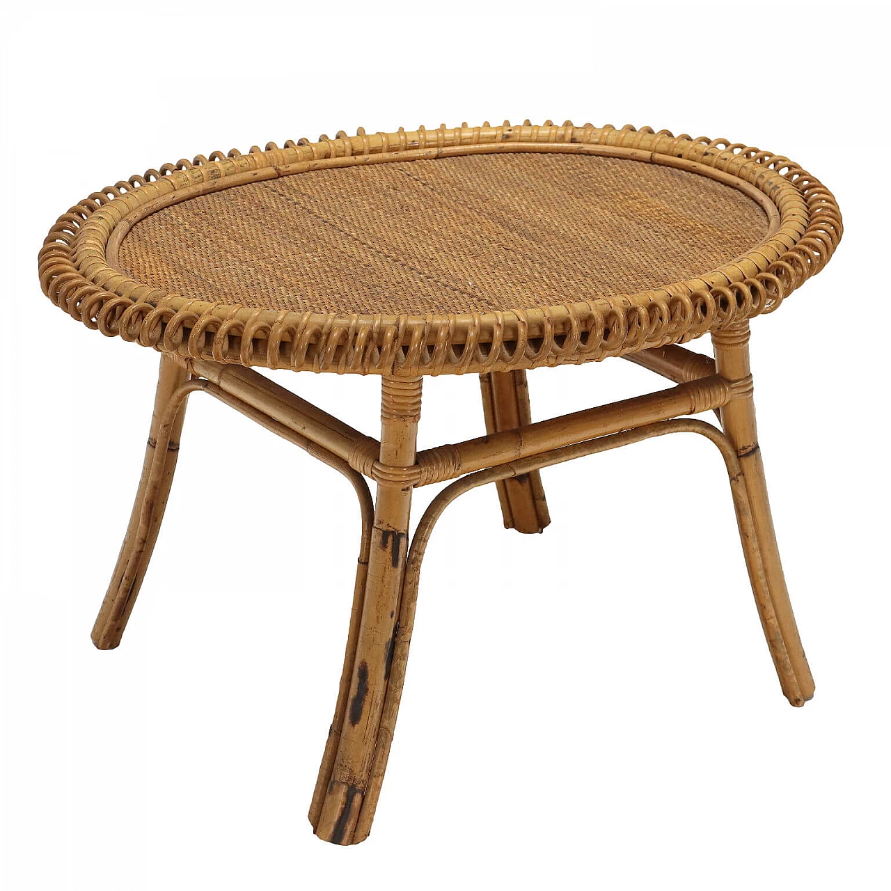Tavolino in bambù con piano in corda intrecciata, anni '60 1