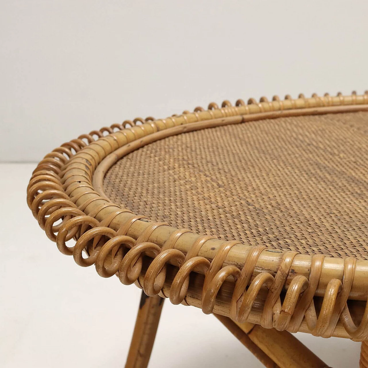 Tavolino in bambù con piano in corda intrecciata, anni '60 4
