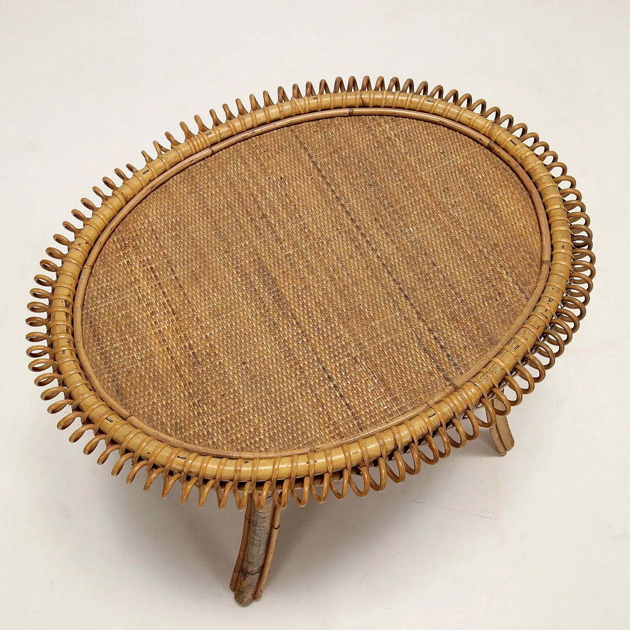 Tavolino in bambù con piano in corda intrecciata, anni '60 6