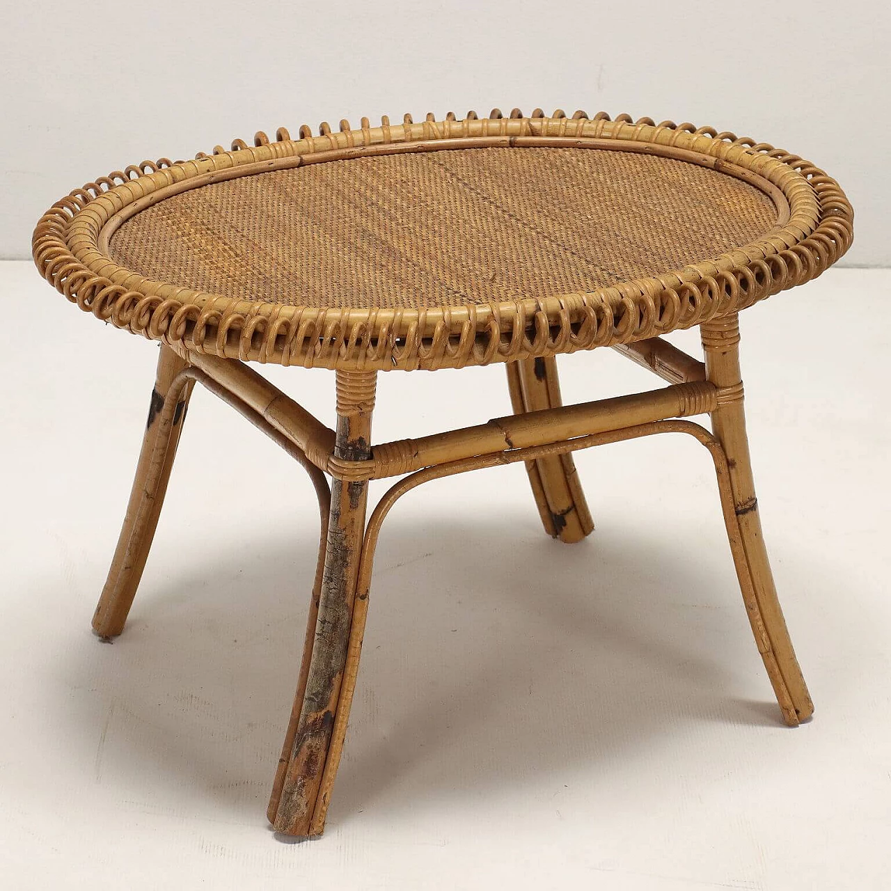 Tavolino in bambù con piano in corda intrecciata, anni '60 7