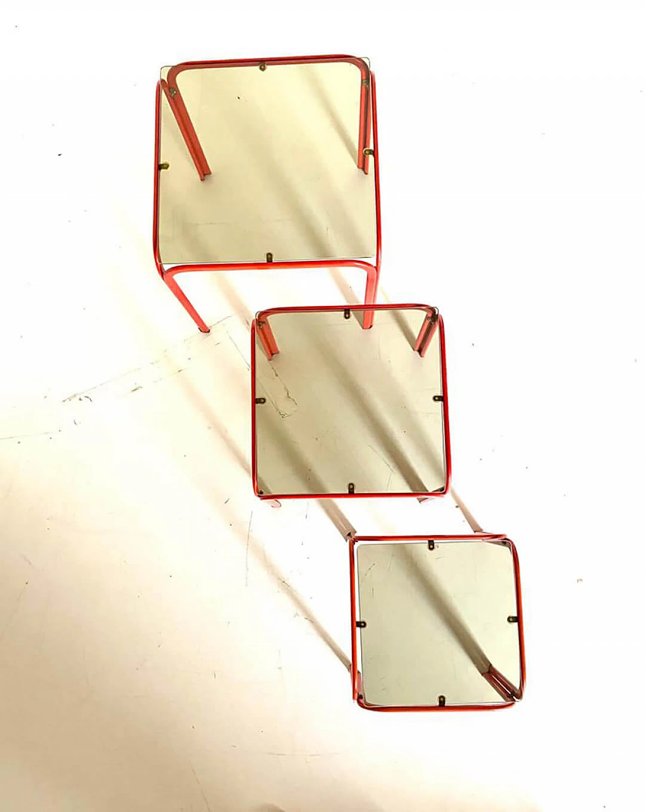 Trio of nesting tables in iron and smoked glass, 1980s 5