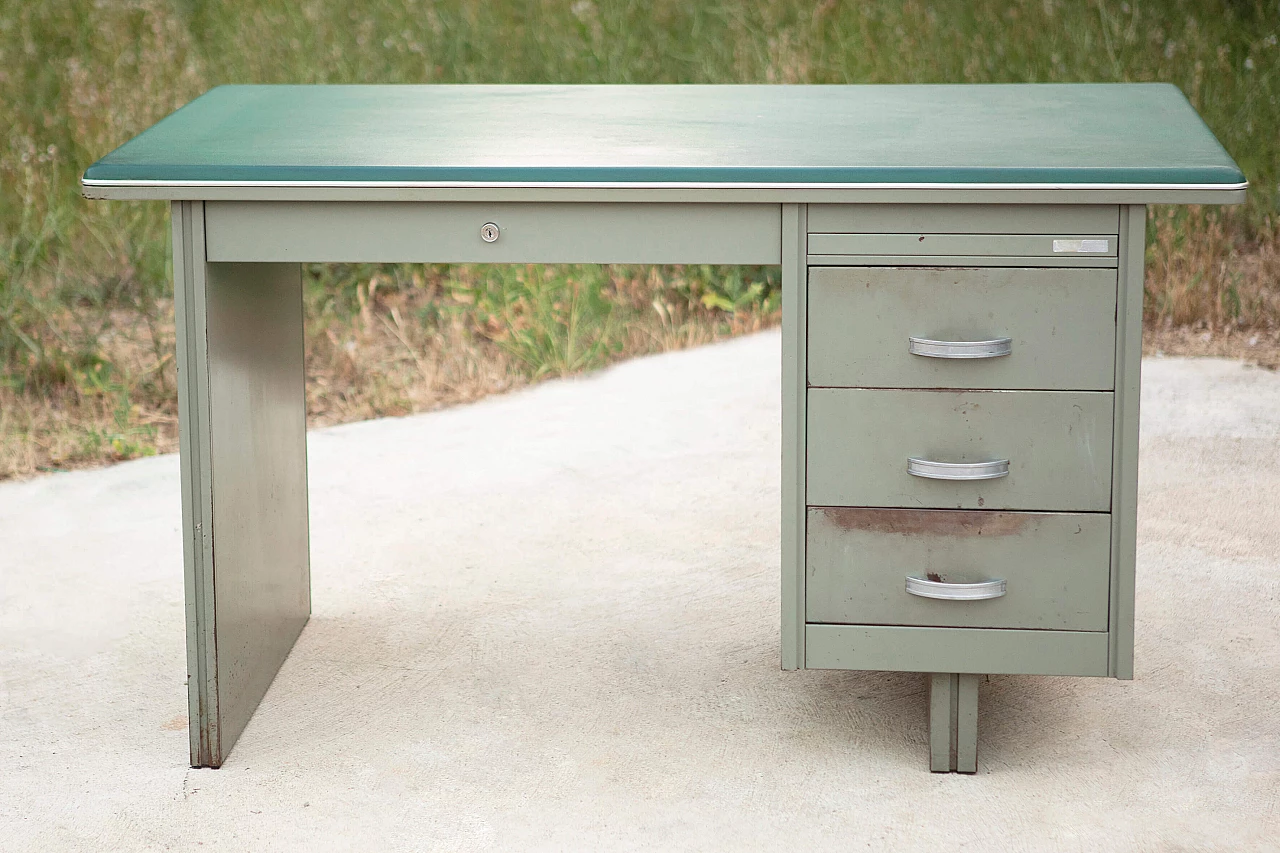 Metal and skai desk in the style of Gio Ponti with chair, 1960s 2