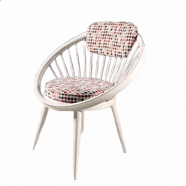 White wood and fabric armchair by Yngve Ekström, 1960s