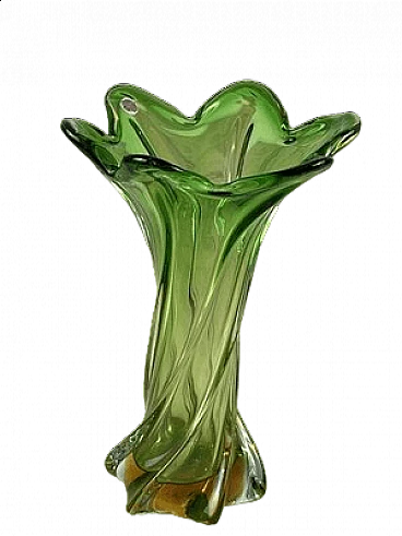 Vaso in vetro di Murano sommerso verde, anni '60