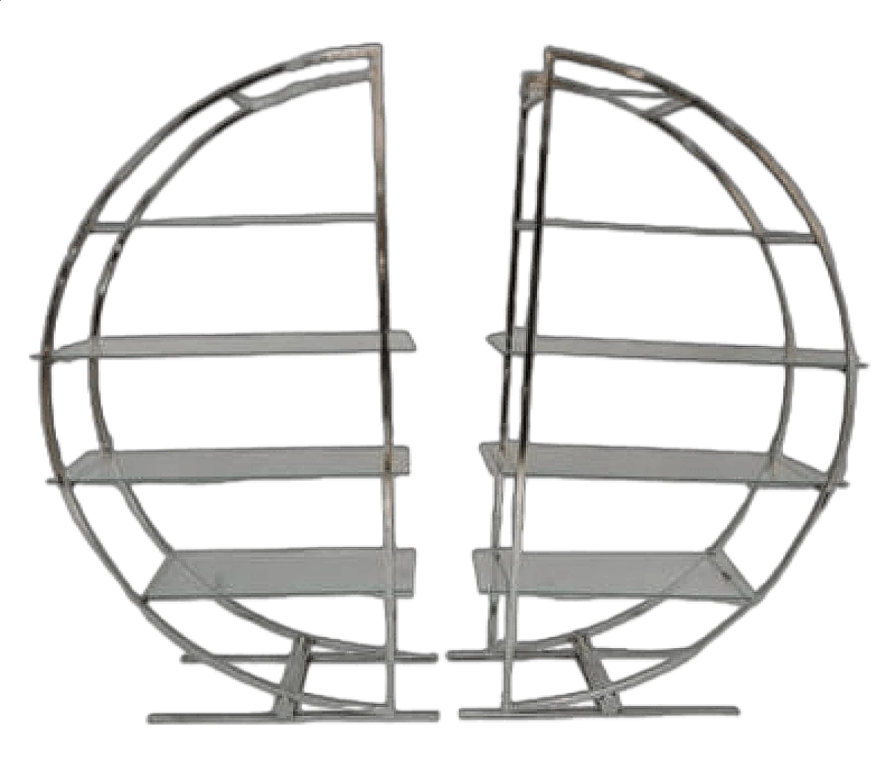 Pair of Art Deco style steel and glass bookcases, 1980s 8